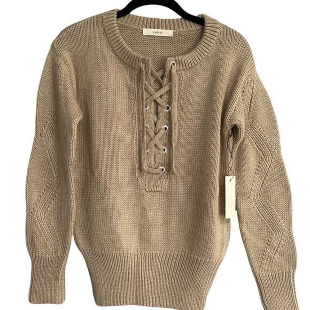 Capulet Brighton Henley Lace Up Neckline Knit Sweater Size XS